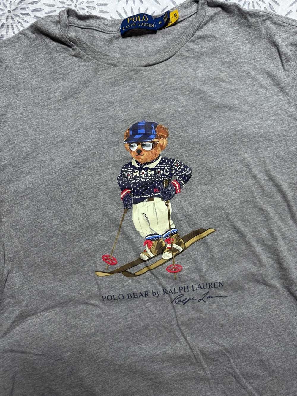 Polo Ralph Lauren Ski Polo Bear T-Shirt Size M Gray Graphic Tee